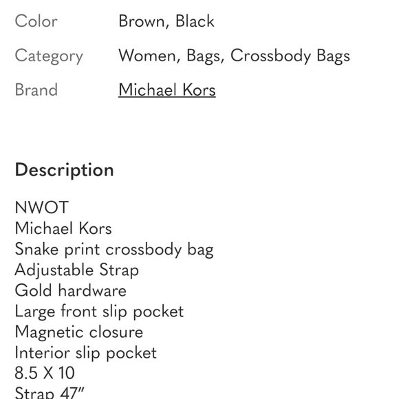 Michael Kors NWOT Beige and Black Snake Print Bag - Picture 2 of 11